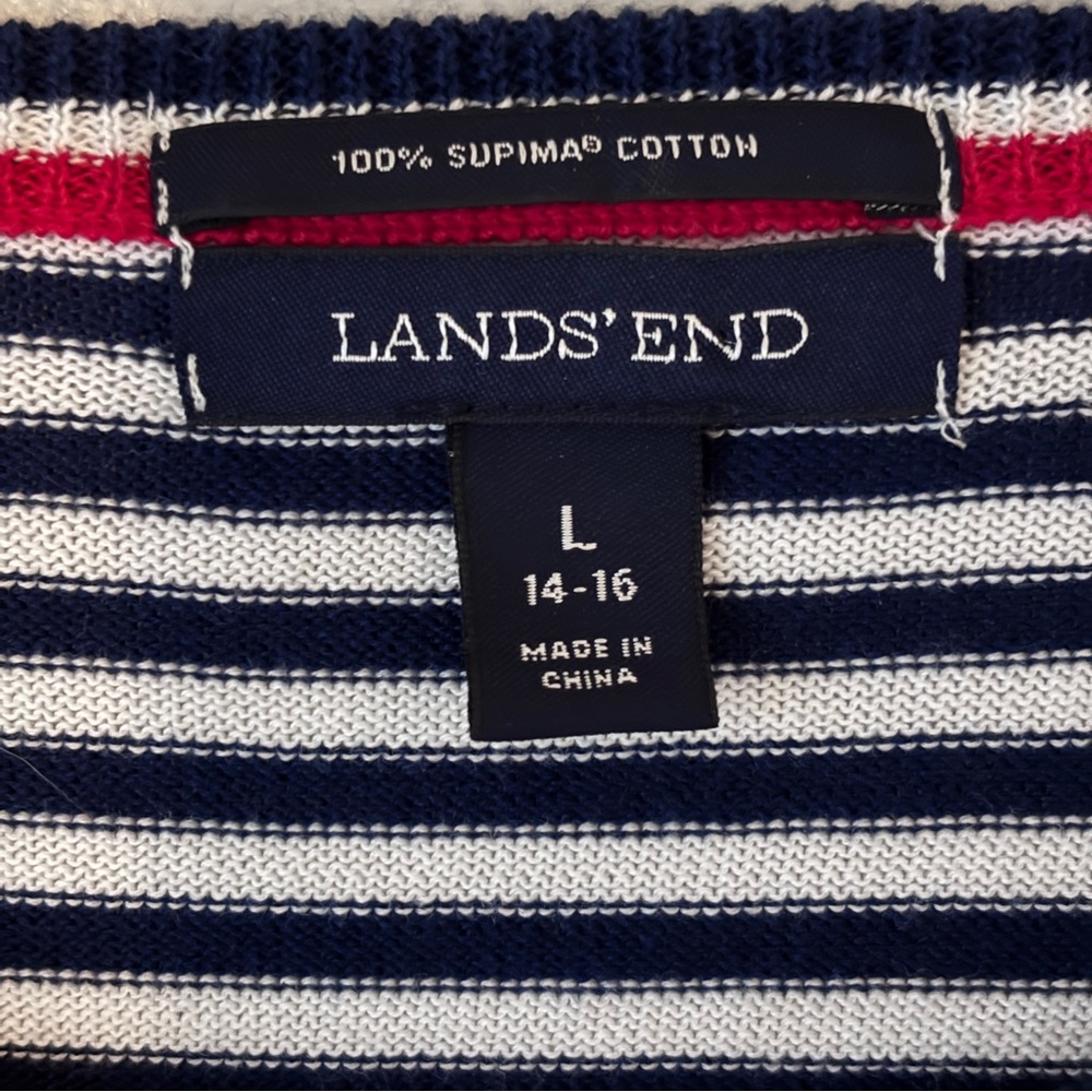 Lands' End Navy, White & Red Striped Button-Up Sweater July 4th - Picture 2 of 2